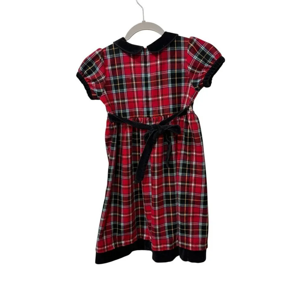 Hanna Andersson Girls Red Plaid Dress With Velvet Collar Christmas 120 sz 6